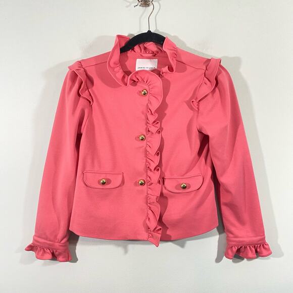 Janie and Jack Girls Rose Pink Ruffle Ponte Jacket Size 10-12 - Picture 1 of 8